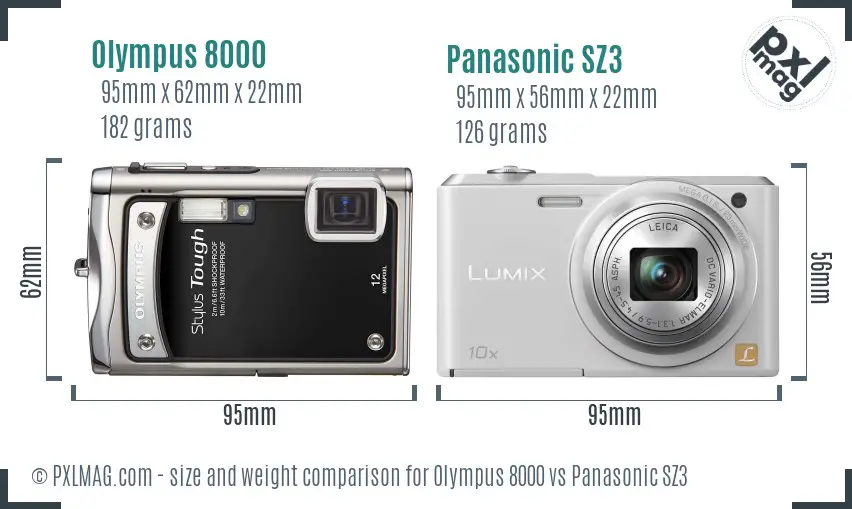 Olympus 8000 vs Panasonic SZ3 size comparison