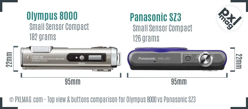 Olympus 8000 vs Panasonic SZ3 top view buttons comparison