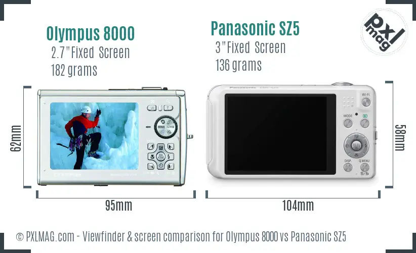 Olympus 8000 vs Panasonic SZ5 Screen and Viewfinder comparison