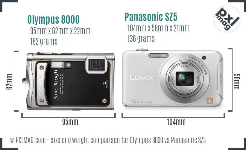 Olympus 8000 vs Panasonic SZ5 size comparison