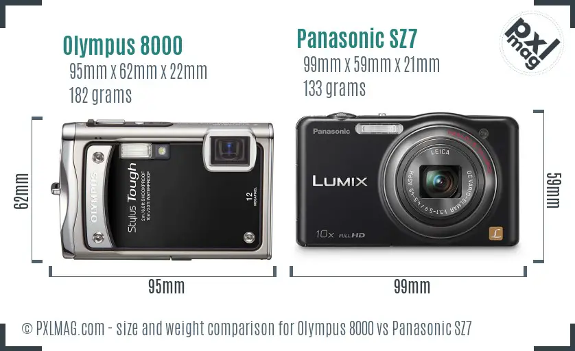 Olympus 8000 vs Panasonic SZ7 size comparison