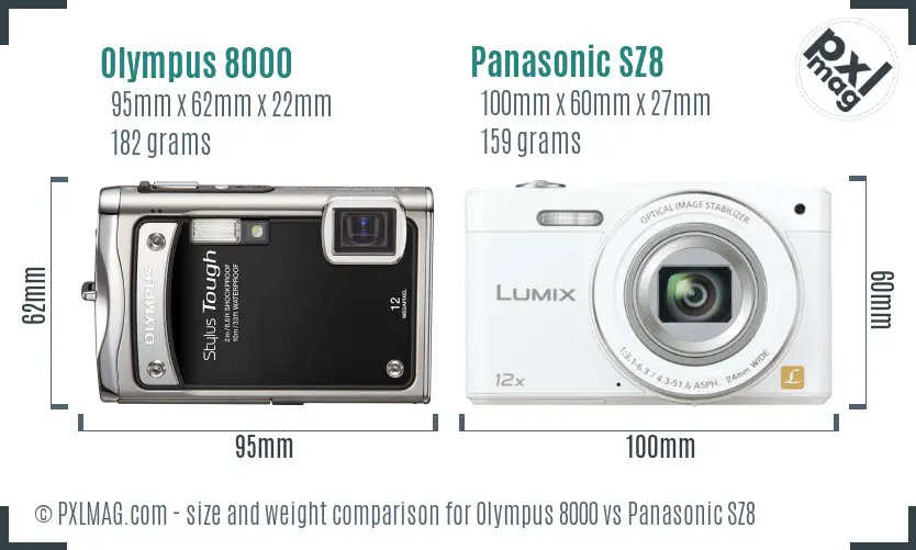 Olympus 8000 vs Panasonic SZ8 size comparison