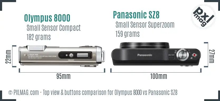 Olympus 8000 vs Panasonic SZ8 top view buttons comparison