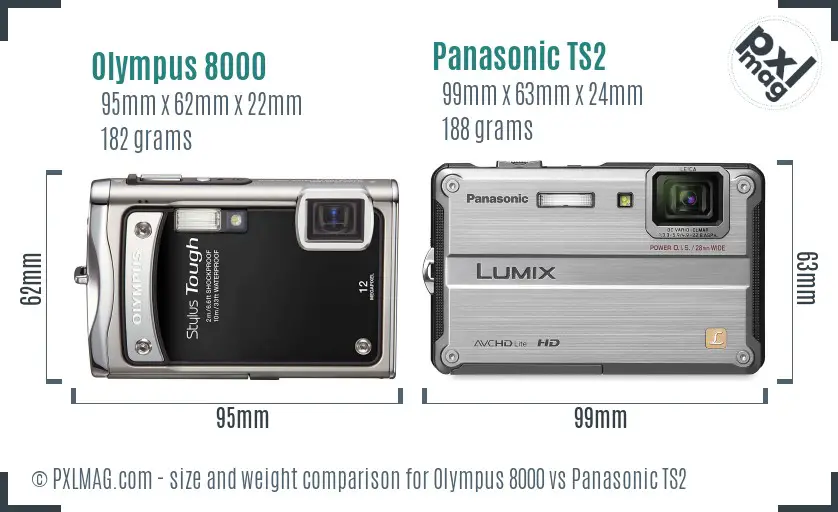 Olympus 8000 vs Panasonic TS2 size comparison