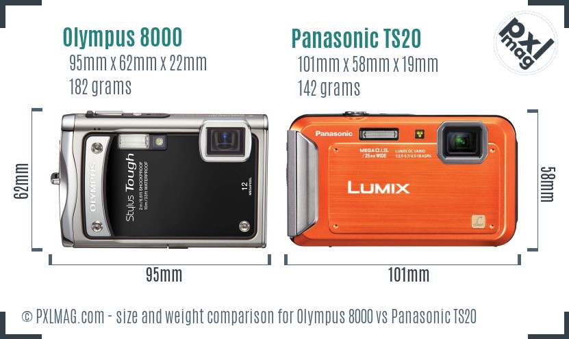 Olympus 8000 vs Panasonic TS20 size comparison