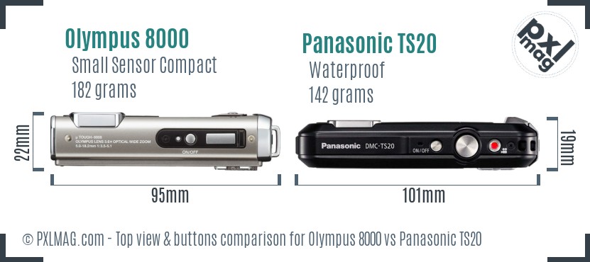 Olympus 8000 vs Panasonic TS20 top view buttons comparison