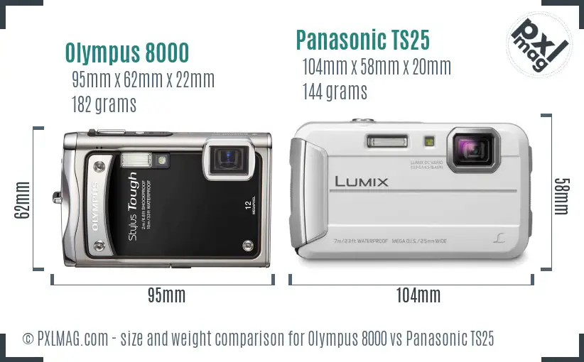 Olympus 8000 vs Panasonic TS25 size comparison