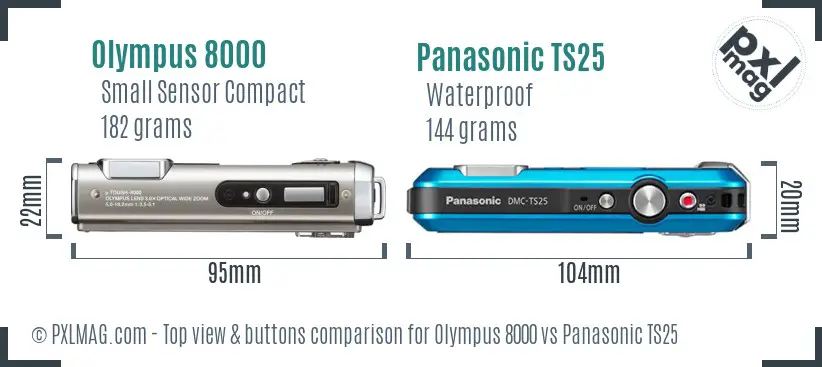 Olympus 8000 vs Panasonic TS25 top view buttons comparison