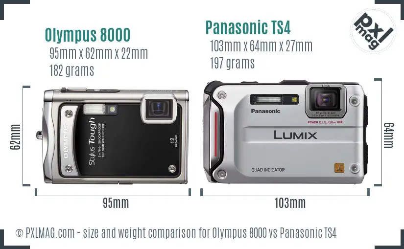 Olympus 8000 vs Panasonic TS4 size comparison