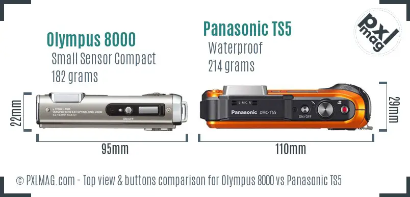Olympus 8000 vs Panasonic TS5 top view buttons comparison