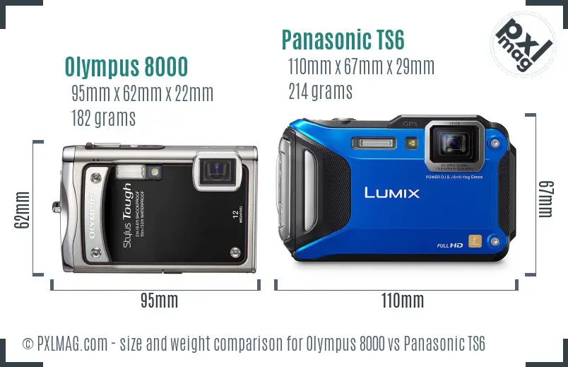 Olympus 8000 vs Panasonic TS6 size comparison