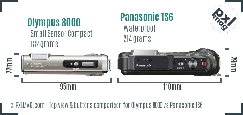 Olympus 8000 vs Panasonic TS6 top view buttons comparison