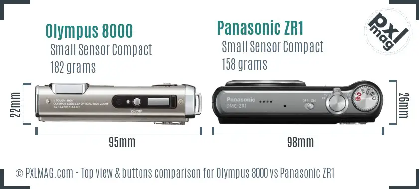 Olympus 8000 vs Panasonic ZR1 top view buttons comparison