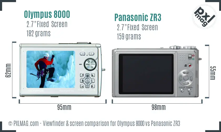 Olympus 8000 vs Panasonic ZR3 Screen and Viewfinder comparison