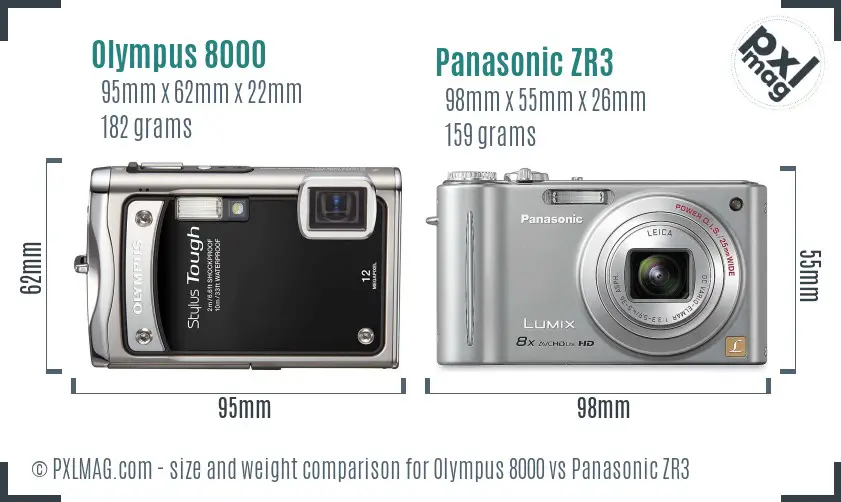 Olympus 8000 vs Panasonic ZR3 size comparison