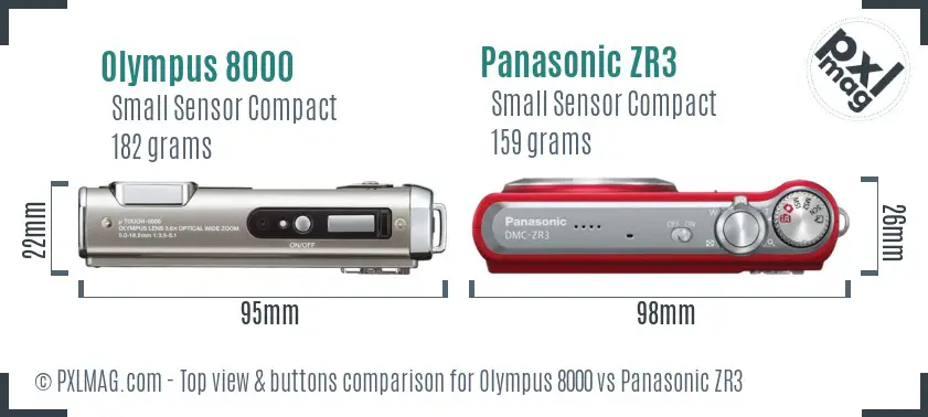 Olympus 8000 vs Panasonic ZR3 top view buttons comparison