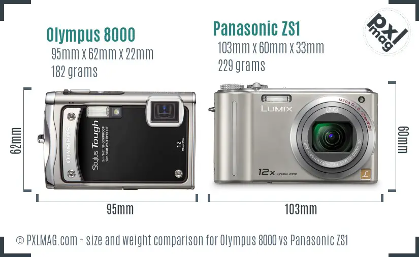 Olympus 8000 vs Panasonic ZS1 size comparison