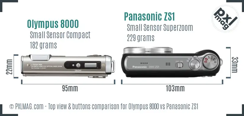 Olympus 8000 vs Panasonic ZS1 top view buttons comparison