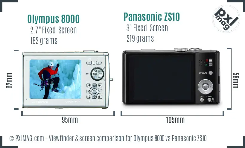 Olympus 8000 vs Panasonic ZS10 Screen and Viewfinder comparison
