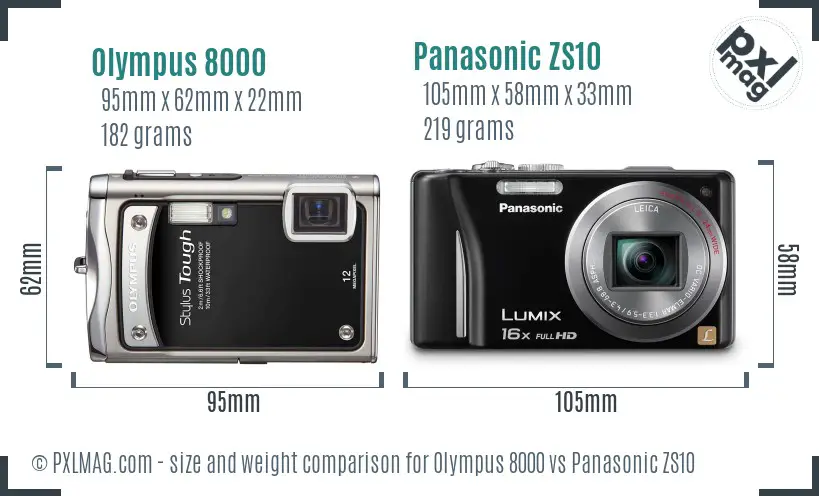 Olympus 8000 vs Panasonic ZS10 size comparison