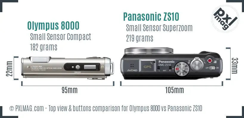 Olympus 8000 vs Panasonic ZS10 top view buttons comparison