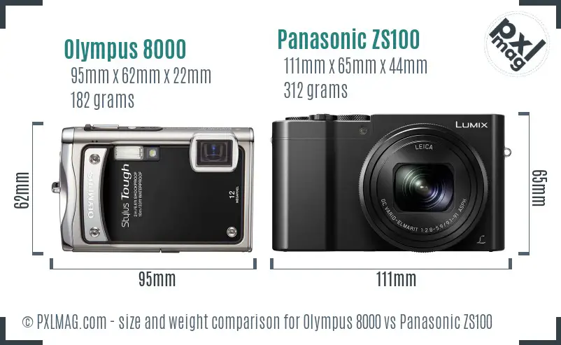Olympus 8000 vs Panasonic ZS100 size comparison
