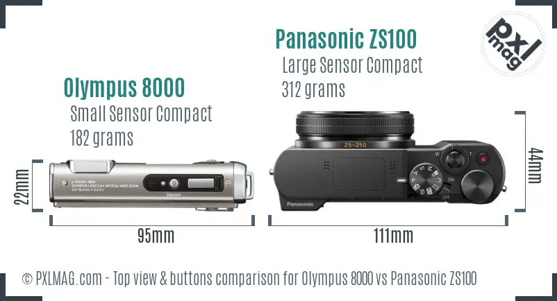 Olympus 8000 vs Panasonic ZS100 top view buttons comparison