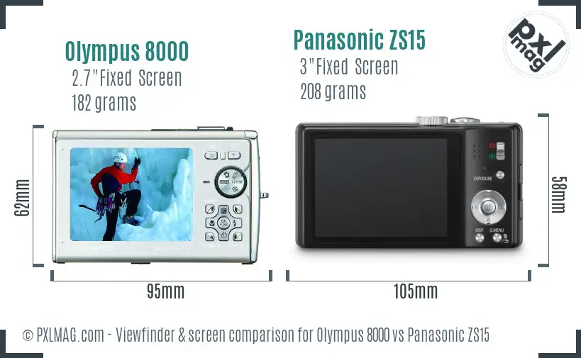 Olympus 8000 vs Panasonic ZS15 Screen and Viewfinder comparison