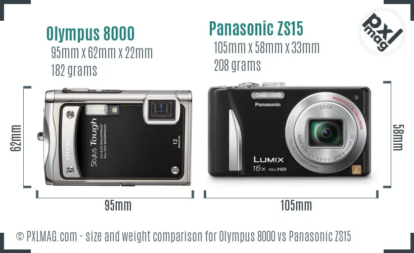 Olympus 8000 vs Panasonic ZS15 size comparison