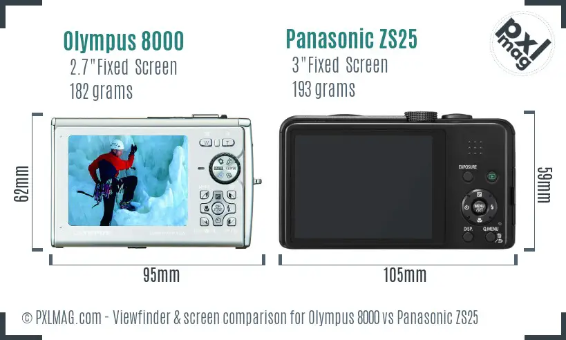 Olympus 8000 vs Panasonic ZS25 Screen and Viewfinder comparison