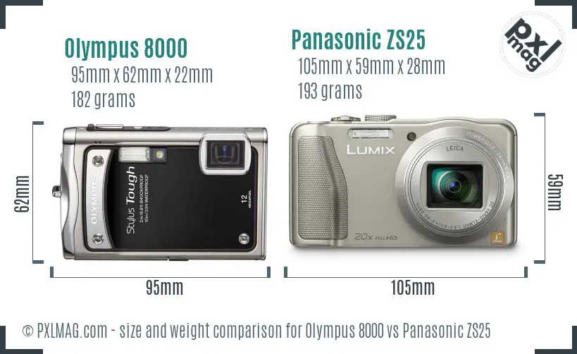 Olympus 8000 vs Panasonic ZS25 size comparison