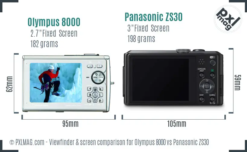 Olympus 8000 vs Panasonic ZS30 Screen and Viewfinder comparison