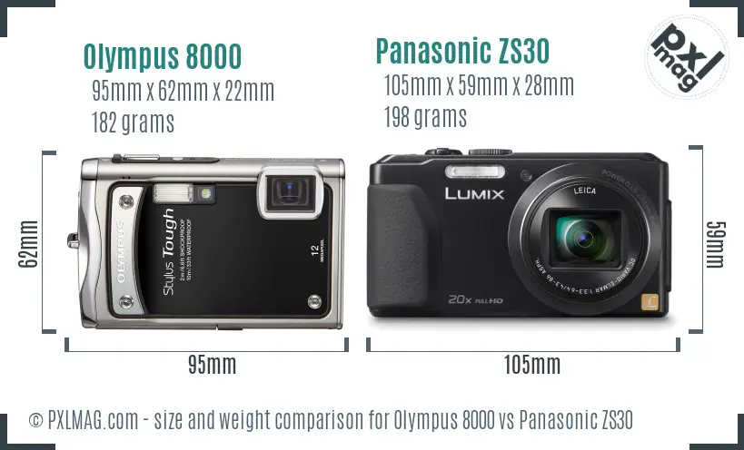 Olympus 8000 vs Panasonic ZS30 size comparison