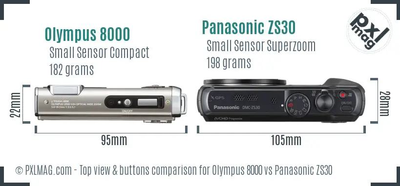 Olympus 8000 vs Panasonic ZS30 top view buttons comparison