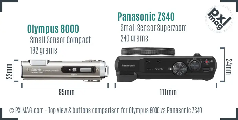 Olympus 8000 vs Panasonic ZS40 top view buttons comparison