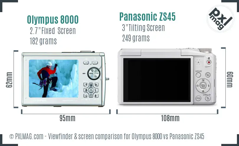 Olympus 8000 vs Panasonic ZS45 Screen and Viewfinder comparison
