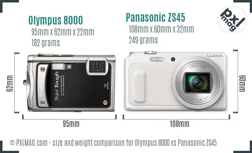 Olympus 8000 vs Panasonic ZS45 size comparison