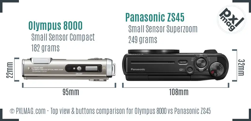 Olympus 8000 vs Panasonic ZS45 top view buttons comparison