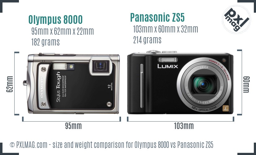 Olympus 8000 vs Panasonic ZS5 size comparison