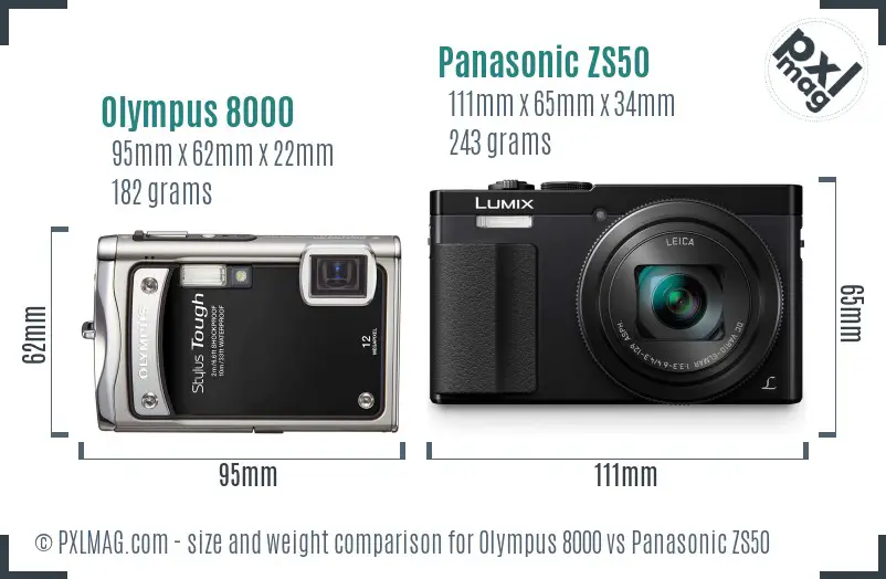Olympus 8000 vs Panasonic ZS50 size comparison