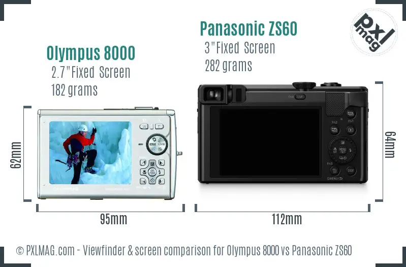 Olympus 8000 vs Panasonic ZS60 Screen and Viewfinder comparison