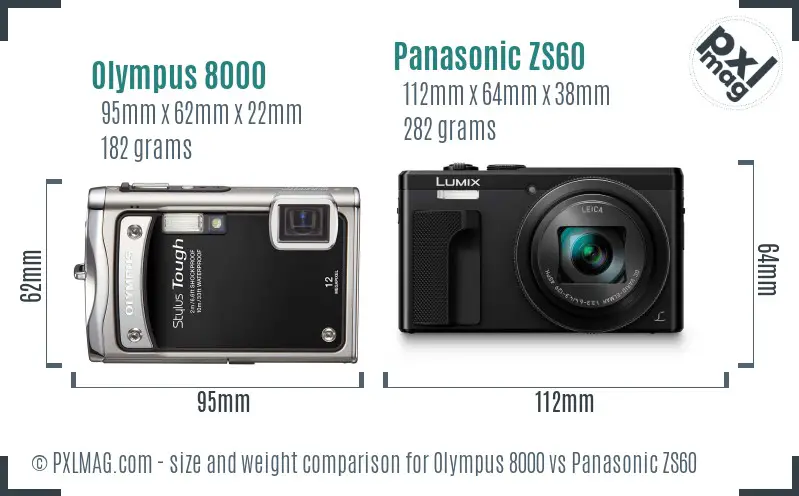 Olympus 8000 vs Panasonic ZS60 size comparison