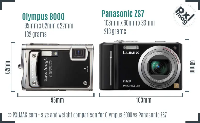 Olympus 8000 vs Panasonic ZS7 size comparison