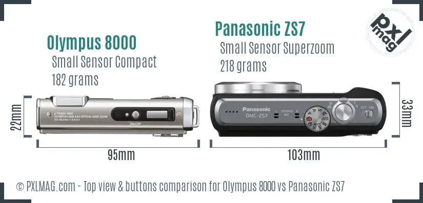 Olympus 8000 vs Panasonic ZS7 top view buttons comparison