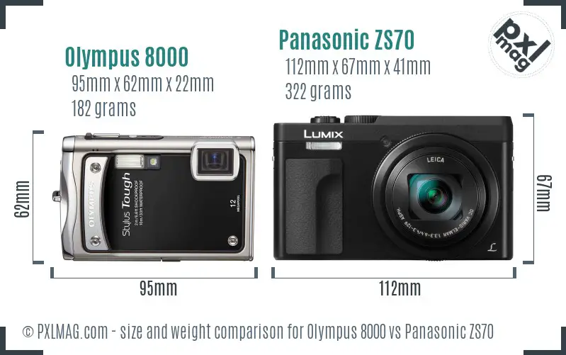 Olympus 8000 vs Panasonic ZS70 size comparison