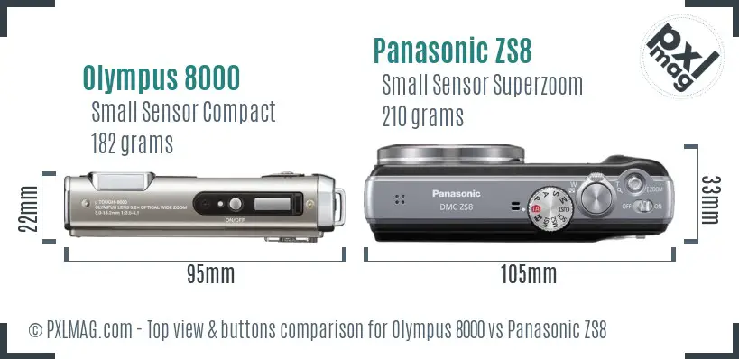 Olympus 8000 vs Panasonic ZS8 top view buttons comparison