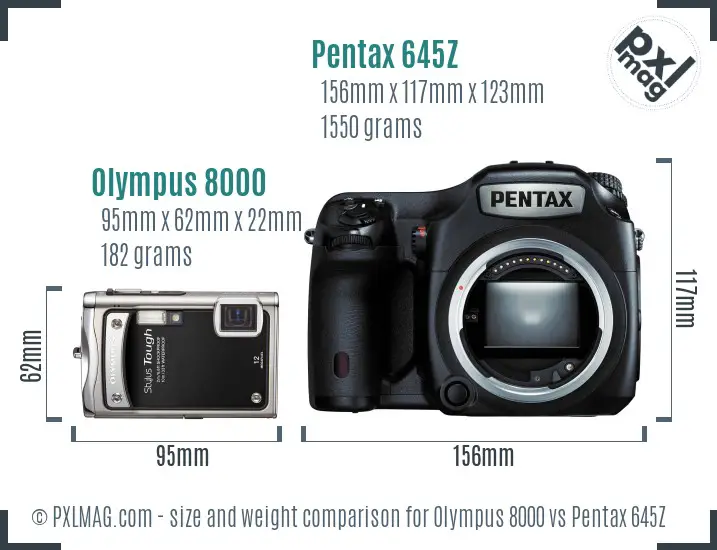 Olympus 8000 vs Pentax 645Z size comparison