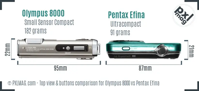 Olympus 8000 vs Pentax Efina top view buttons comparison