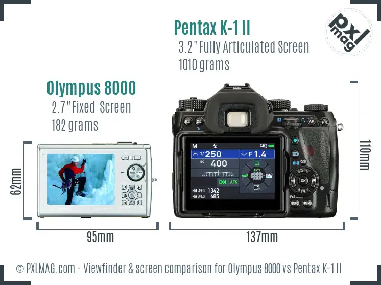 Olympus 8000 vs Pentax K-1 II Screen and Viewfinder comparison