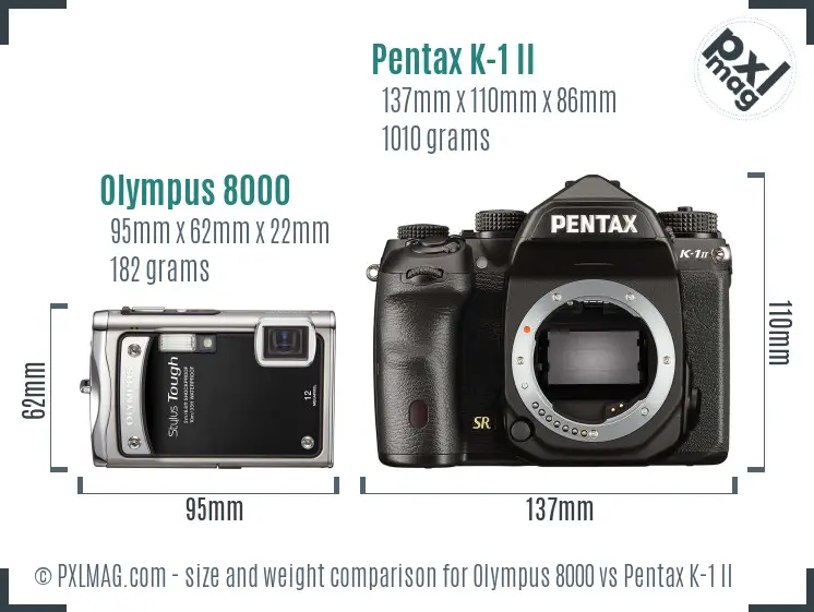 Olympus 8000 vs Pentax K-1 II size comparison